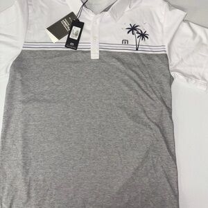 Travis Mathew Gray and White Polo with Palm Design